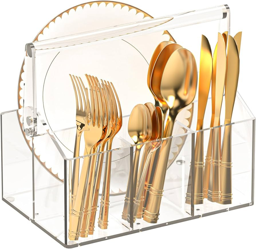 Acrylic Utensil Caddy.Silverware Organizer & Utensil Holder-Heavy-Duty Countertop Cutlery Caddy f... | Amazon (US)