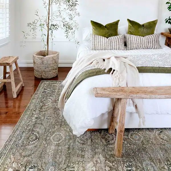 Alexander Home Isabelle Shabby Chic Vintage Distressed Green Area Rug - 2' 6" x 7 ' 6" Runner - A... | Bed Bath & Beyond