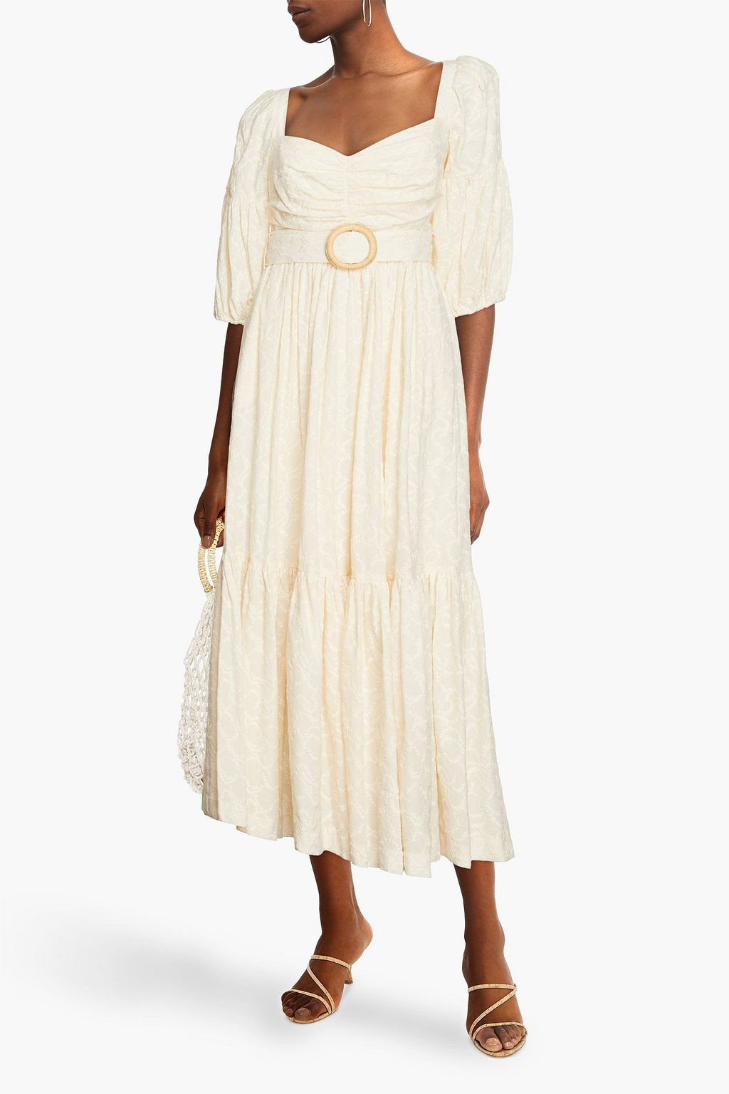 Gathered embroidered organic cotton midi dress | The Outnet (US and CA)
