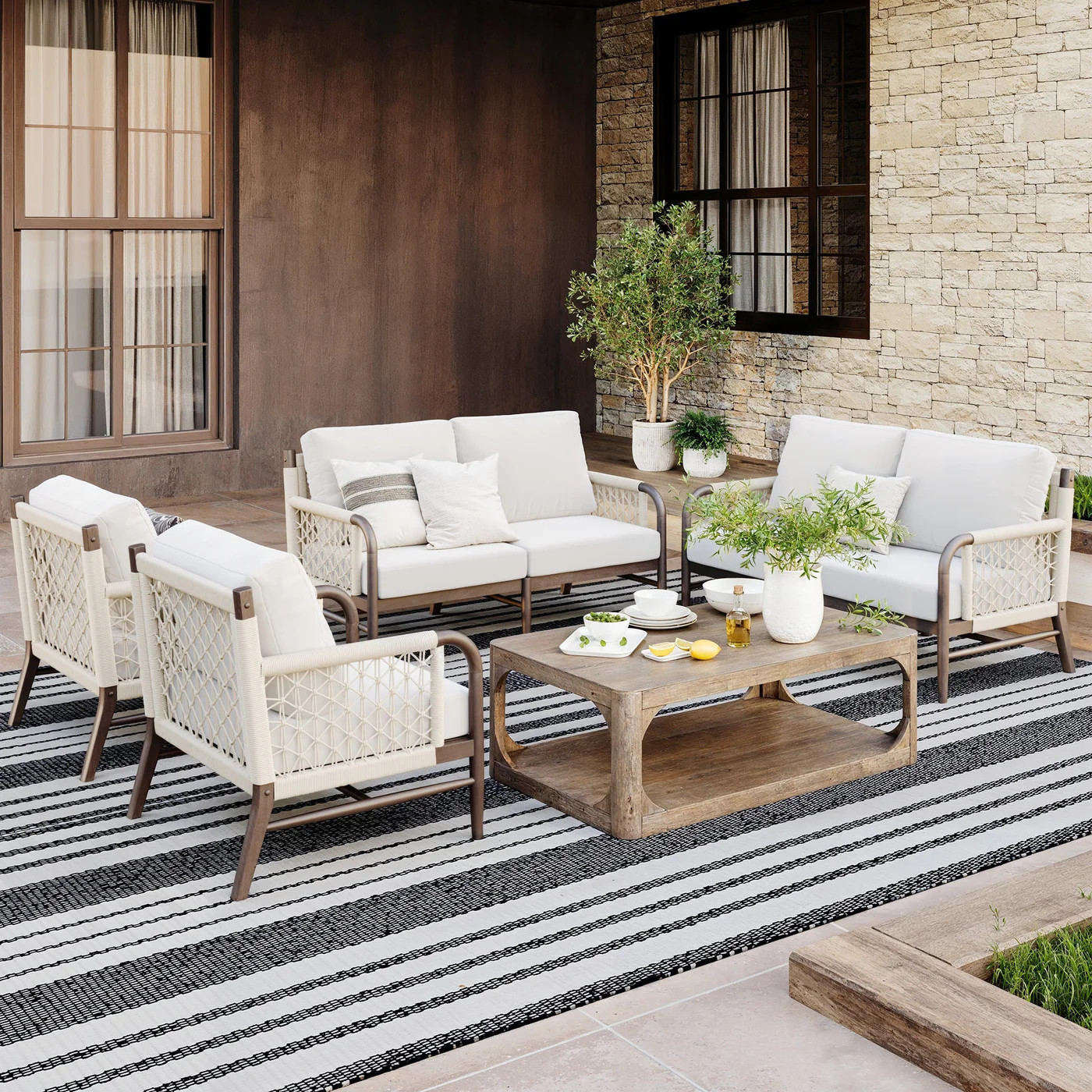 Outdoor 4 Piece Wood Patio Set Loveseats and Chairs | Nathan James