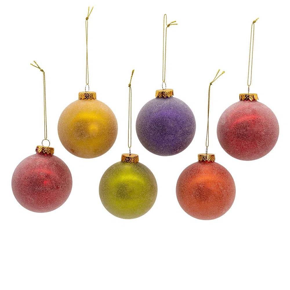 Kurt Adler 80MM Glass Sugar Frosted Solid Color Ball 6-Piece Ornament Set | Wayfair | Wayfair North America