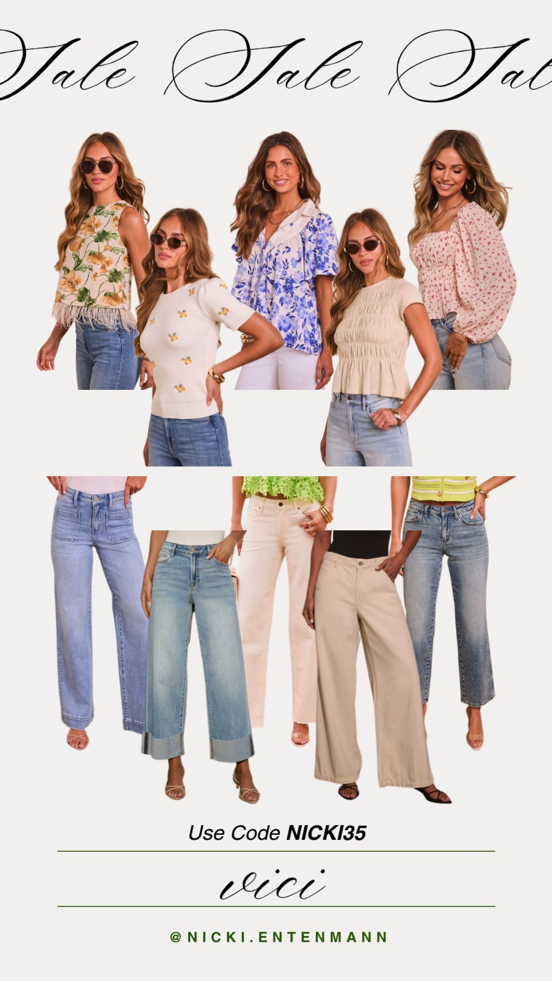 Here's the perfect excuse to refresh your wardrobe with some stunning new florals and denim! You can use my exclusive code NICKI35 at checkout to unlock a major price drop on all these seasonal must-haves. From breezy printed tops to the perfect wide-leg jeans, head to  these looks before the best styles are gone!

#ViciDolls #ViciAmbassador #SpringFashion2026 #FloralStyle #DenimDaily #SaleAlert #SpringOutfits #OOTD #WardrobeRefresh #ShoppingHaul #StyleInspo #ViciSpring 

 #LTKgrwm #LTKootd #LTKSaleAlert