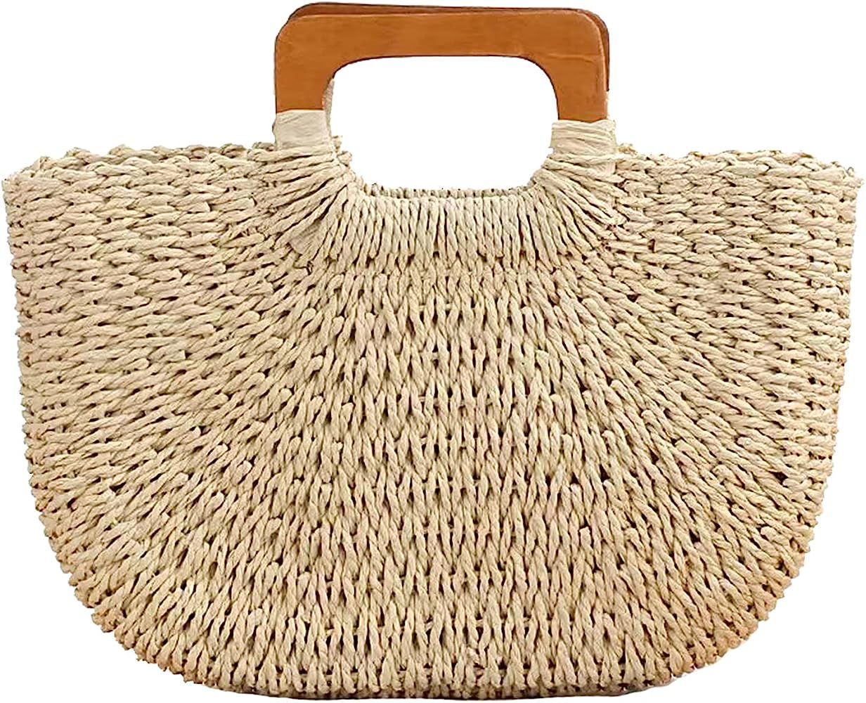 Rouhuhura Straw Beach Bag,Ladies Handmade Large Straw Tote Bag for Women Straw Handbag Hobo Summe... | Amazon (US)
