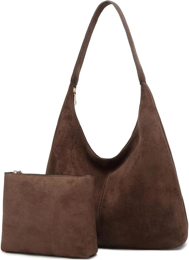 Slouchy Suede Hobo bag for Women Casual Shoulder Bag Soft Cresent Tote Purse Handbag Work Travel | Amazon (US)