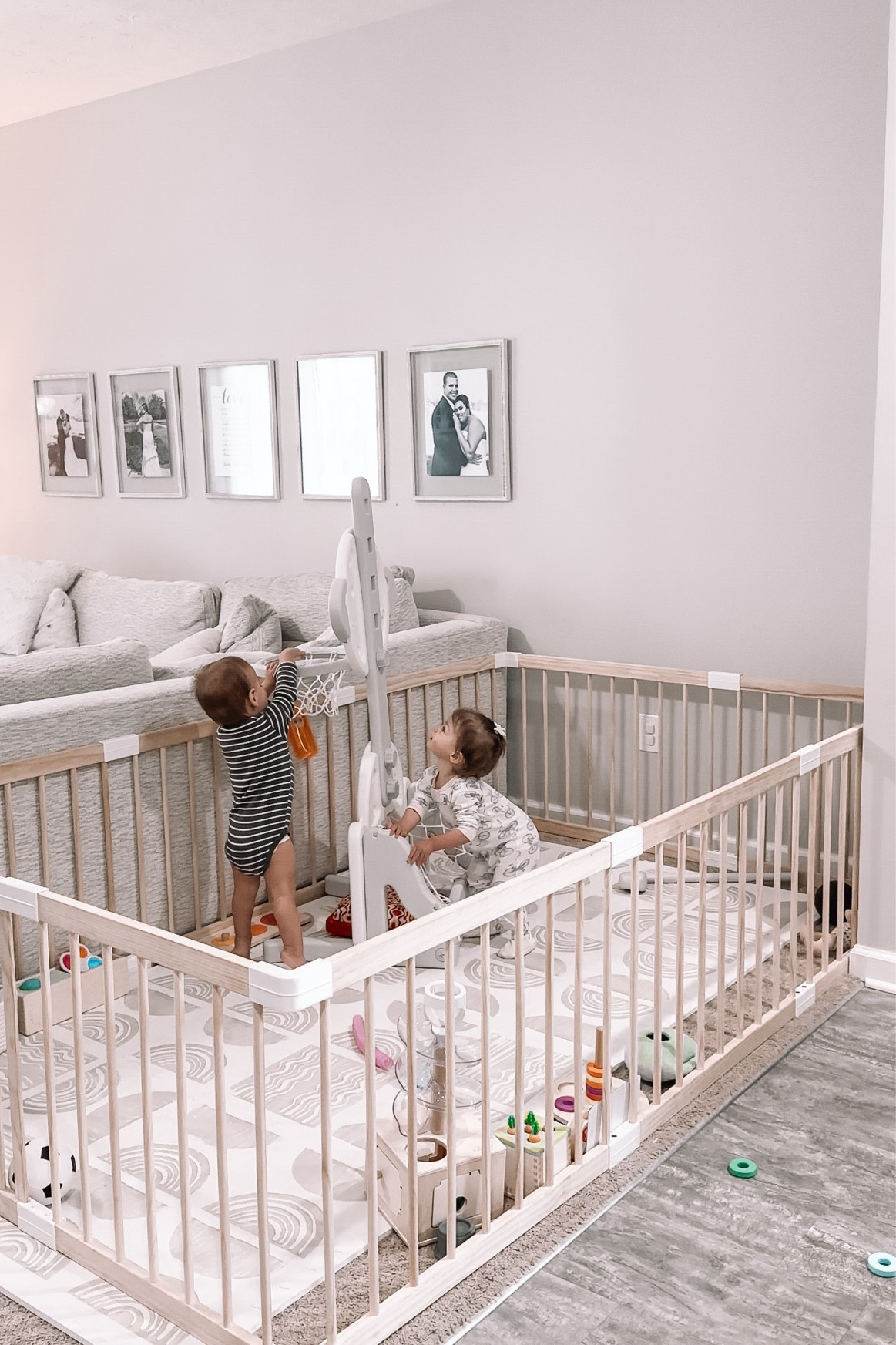 Neutral wooden baby playpen. White and beige playpen. Wooden playpen. Playpen for twins. Baby play area. Baby play mat. House of noa play mat. Washable and wipeable play area. Toddler basketball hoop. Baby basketball hoop. Soccer goal for kids. Soccer goal for babies and toddlers. 3-in-1 activity for toddlers. Twin toddler play mat. Twin toddler play area. Neutral home. Neutral baby. Neutral playroom. Baby safe space. Baby safe area  

#LTKBaby #LTKHome #LTKKids