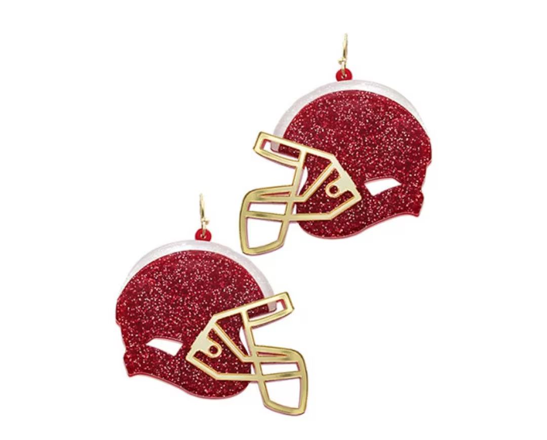 Football Earrings, Garnet Football Helmet Earrings, Garnet and Gold Helmet Earrings, Game Day Bea... | Etsy (US)