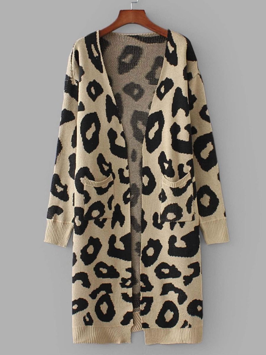 Pocket Front Leopard Print Cardigan | SHEIN