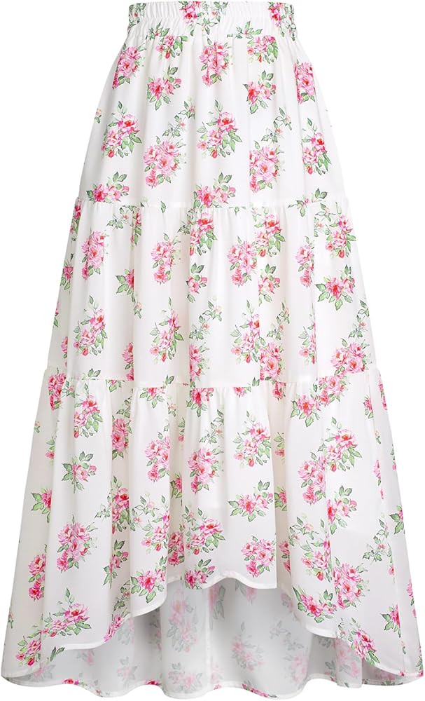 Scarlet Darkness Floral Skirts for Women Tiered Maxi Long Skirt High-Low Renaissance Skirt | Amazon (US)