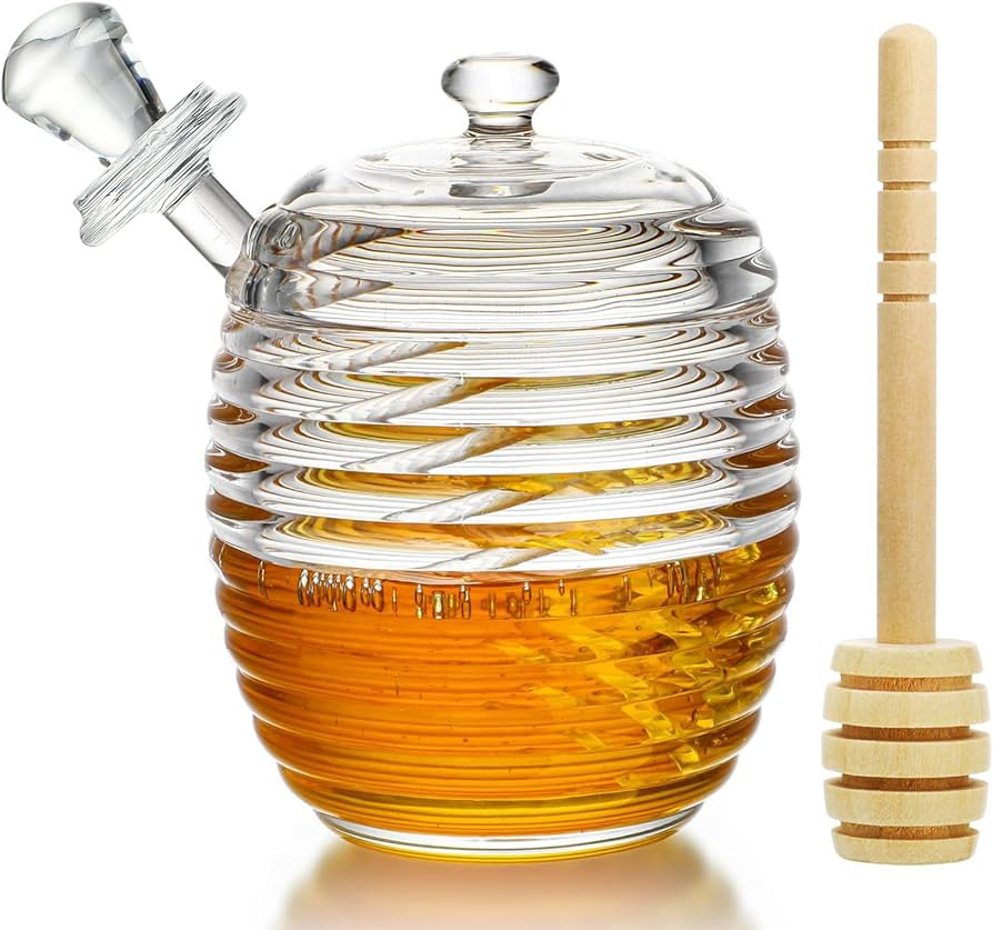 kanpura 9oz Glass Honey Dispenser,Glass Honey Jar with Dipper,Clear Crystal Glass Honey Pot for H... | Amazon (US)