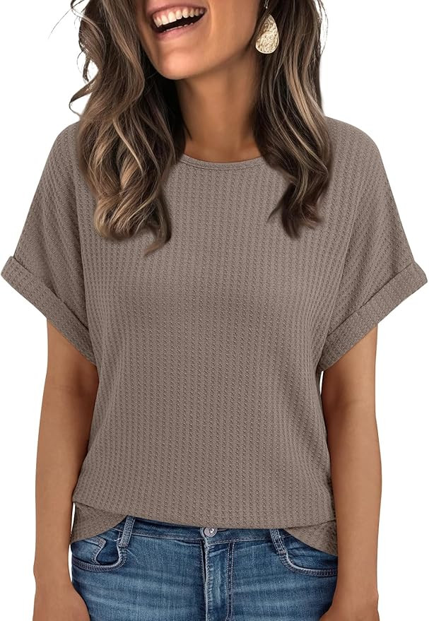 AUTOMET Womens Summer Tops Short Sleeve T-Shirts Business Casual Fashion Clothes 2025 Waffle Blou... | Amazon (US)