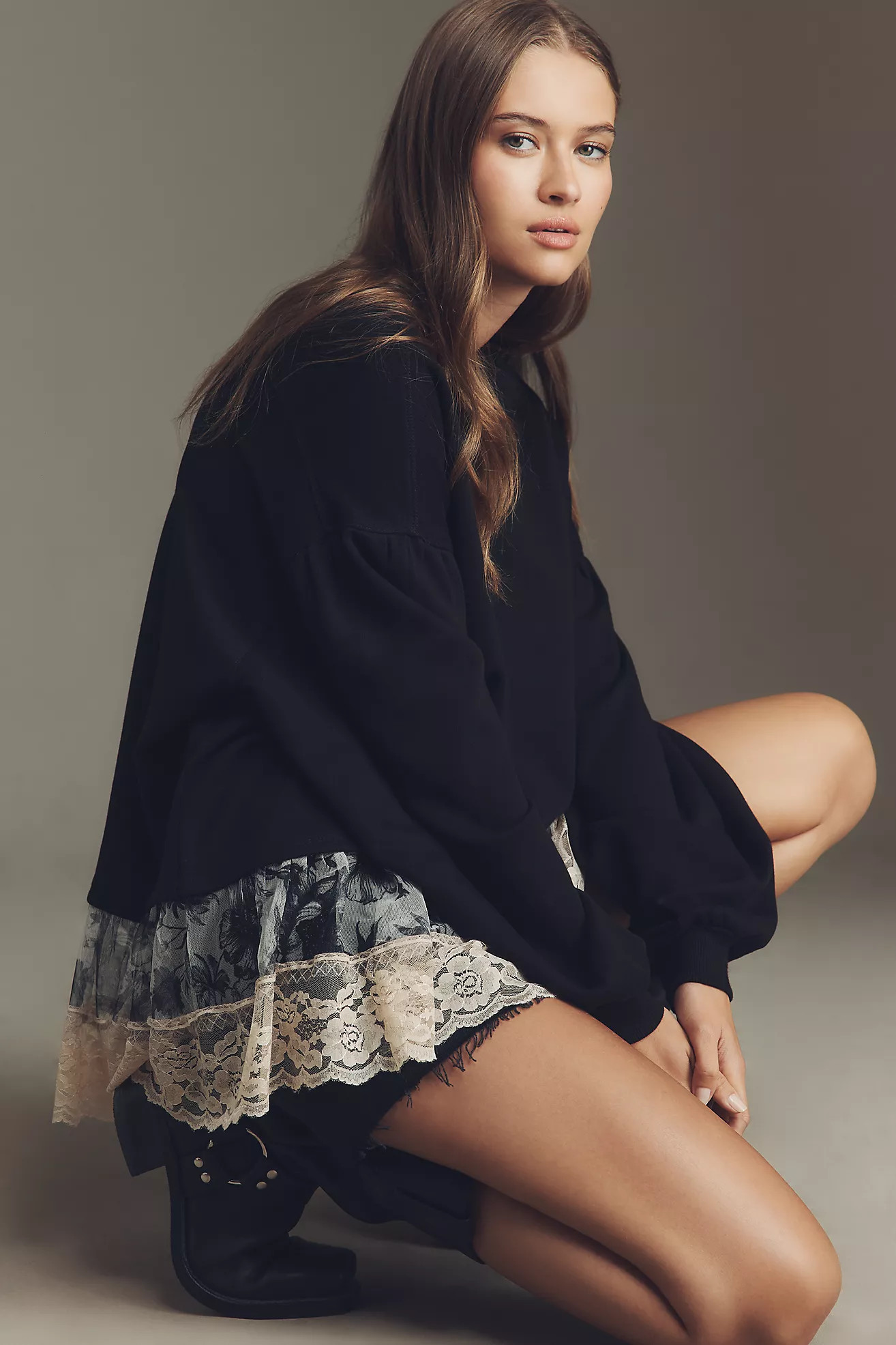 By Anthropologie Tulle-Hem Pullover Sweatshirt | Anthropologie (US)