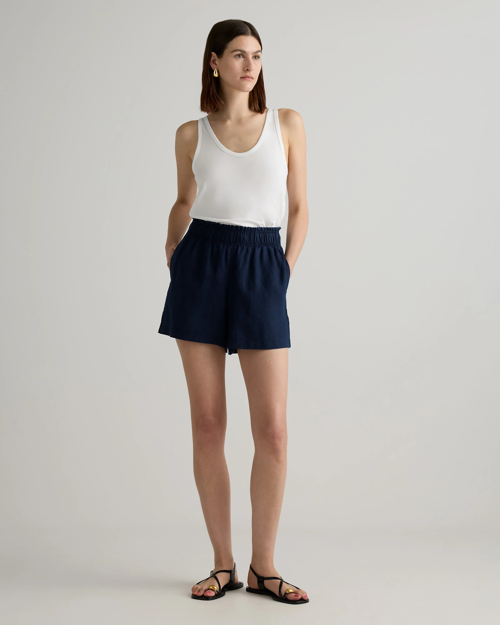 100% European Linen High Waisted Shorts in Deep Navy | Quince