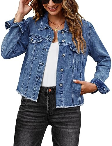 luvamia jeans jacket for women long denim jacket women womens coats and jackets jean shirt jacket for women country concert wear chaquetas de invierno para mujer Classic Blue Size Small Fits Size 4 6 | Amazon (US)