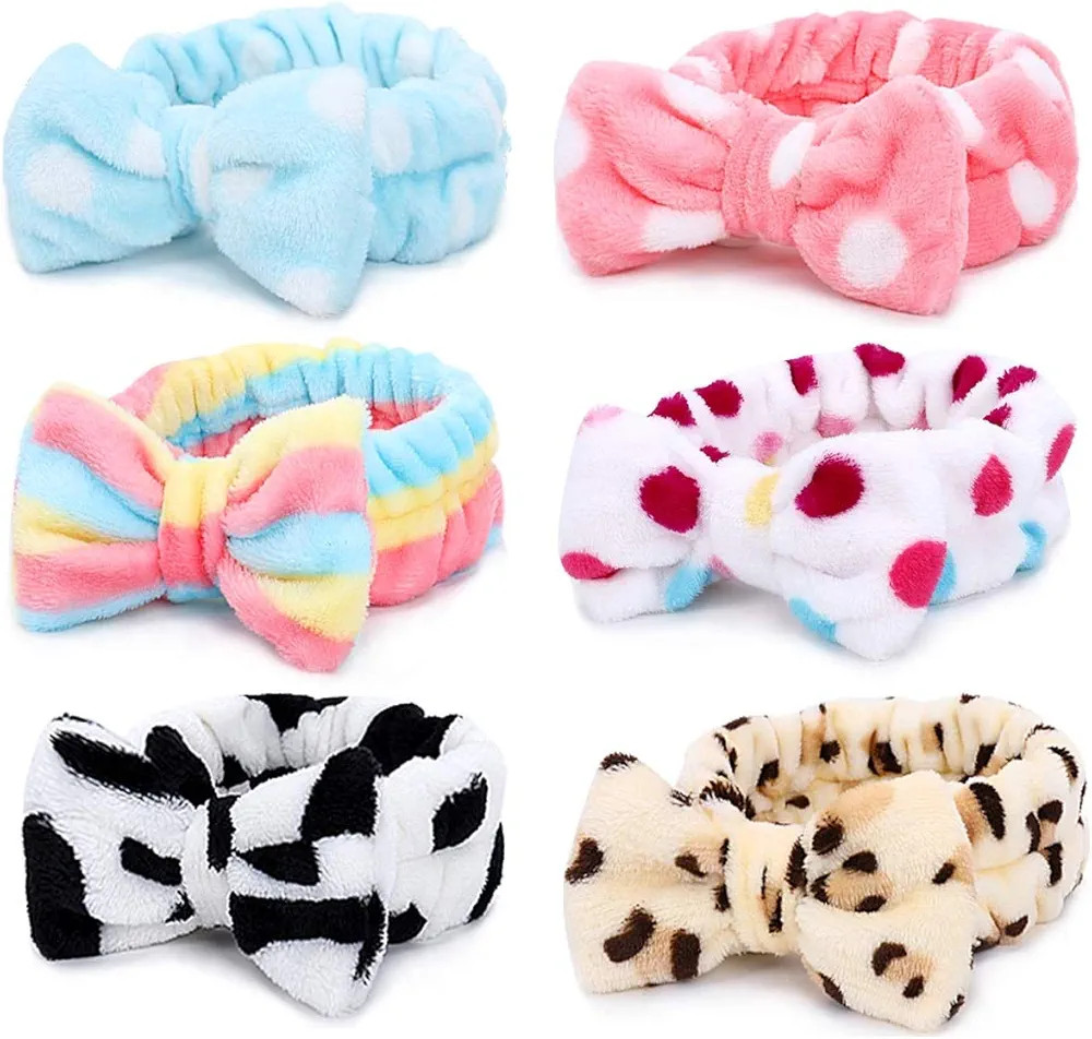 6 Pcs Spa Headband, Bow Hair Band, Soft Coral Fleece Makeup Headband, Makeup Headband, Makeup Hai... | Amazon (US)