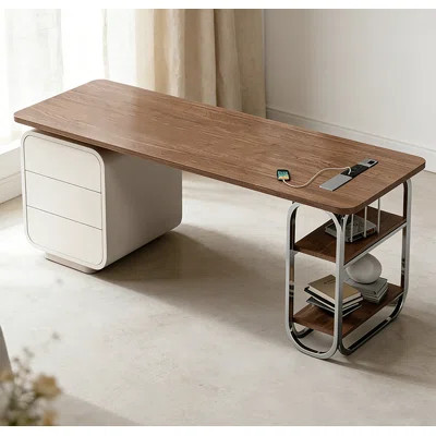 Modern Desk with Three Drawers and External Shelving | Wayfair North America