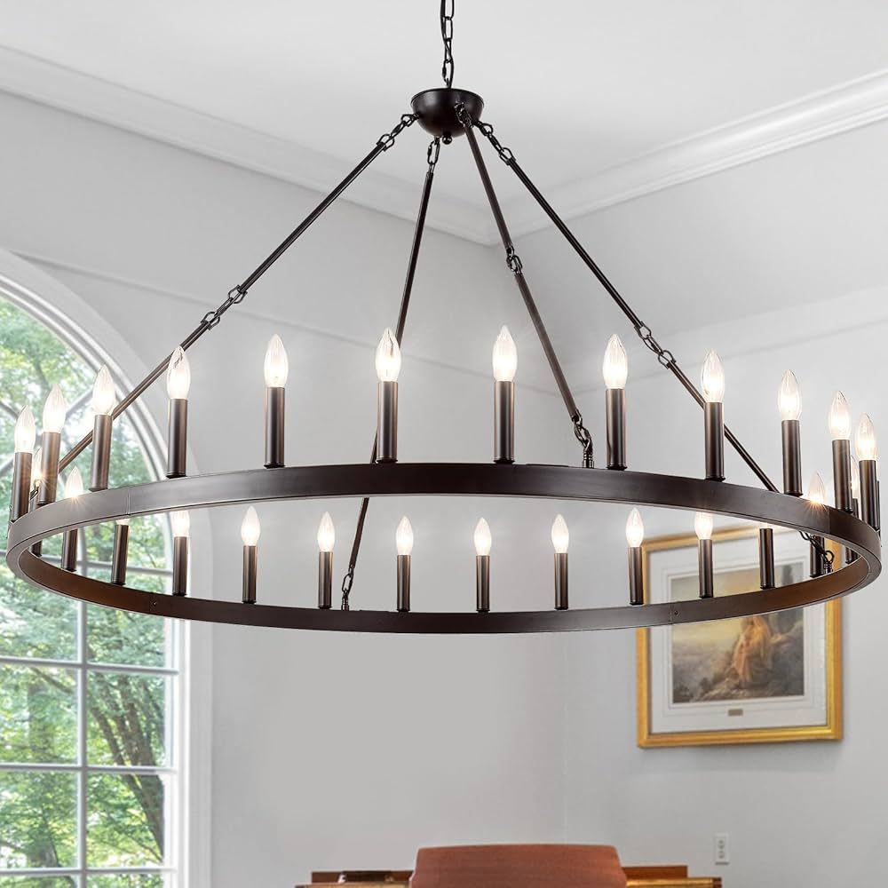 53 Inch Large Black Wagon Wheel Chandelier 28-Light Farmhouse Wagon Wheel Chandeliers Round Indus... | Amazon (US)