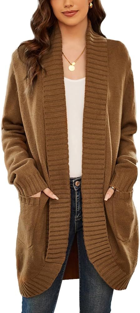 GRACE KARIN Women's 2023 Fall Long Sleeve Chunky Knit Cardigan Draped Open Front Cocoon Sweaters ... | Amazon (US)
