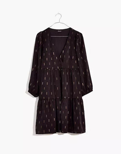 Metallic Jacquard Faux-Wrap Tiered Mini Dress | Madewell