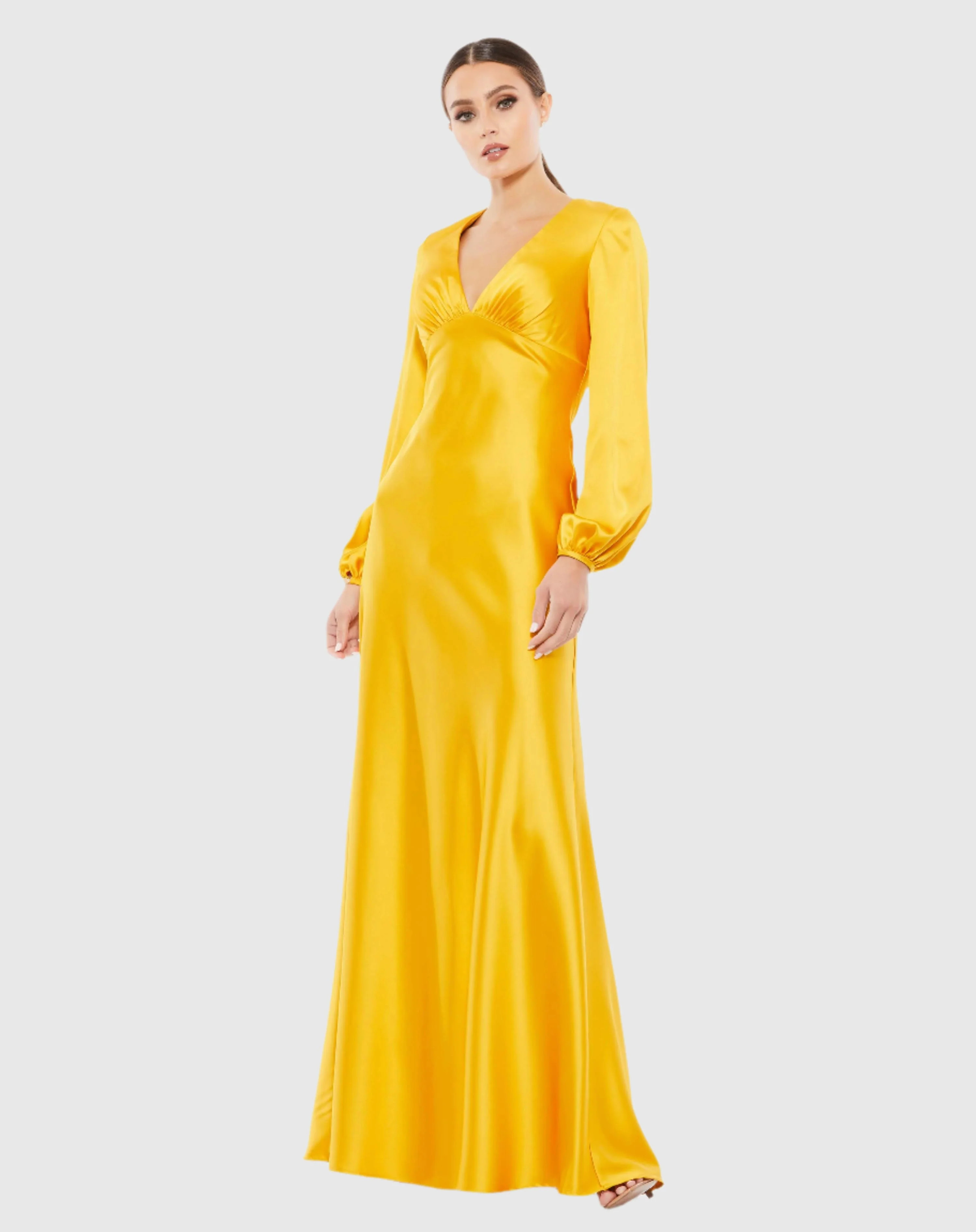Charmeuse Empire Waist Blouson Sleeve Dress | Mac Duggal