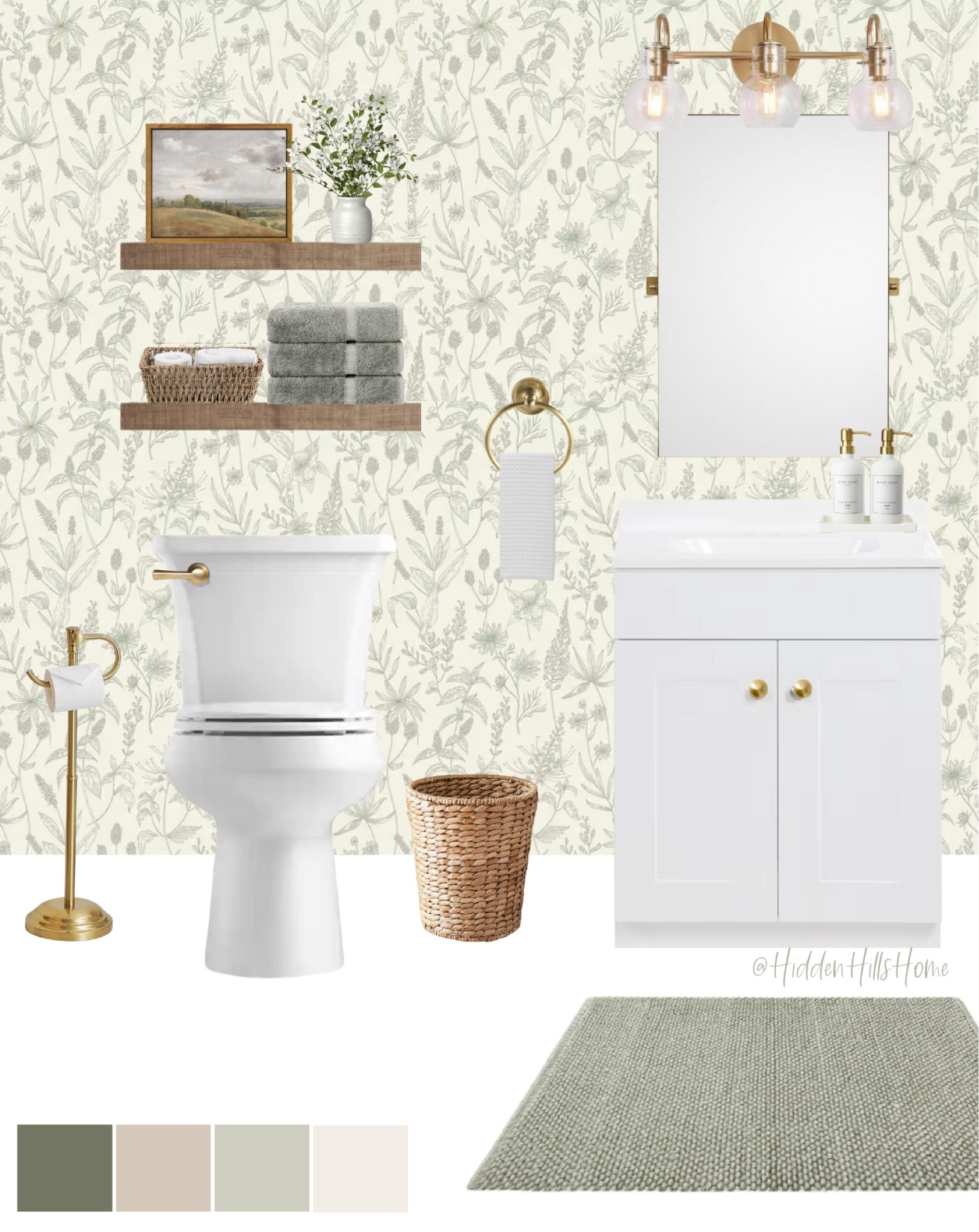Half bath decor ideas, bathroom ideas, sage green bathroom, olive green bathroom, earthy tones bathroom, wallpaper decor 

#LTKStyleTip #LTKSaleAlert #LTKHome