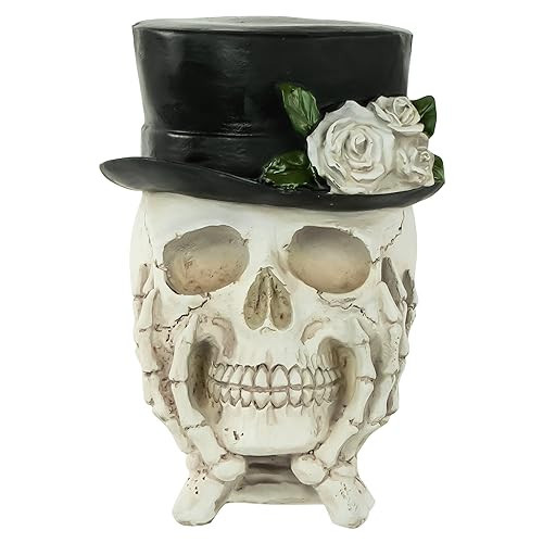 Northlight Skull with Top Hat and Roses Halloween Decoration, 9", Beige | Amazon (US)
