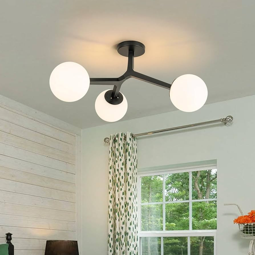 Black Semi Flush Mount Ceiling Light Fixture, Mid Century Modern Light Fixtures Ceiling, 3-Light ... | Amazon (US)