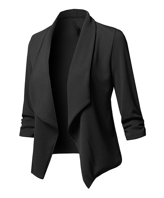 UDEAR Women's Blazers Black - Black Drape-Front Blazer - Plus | Zulily