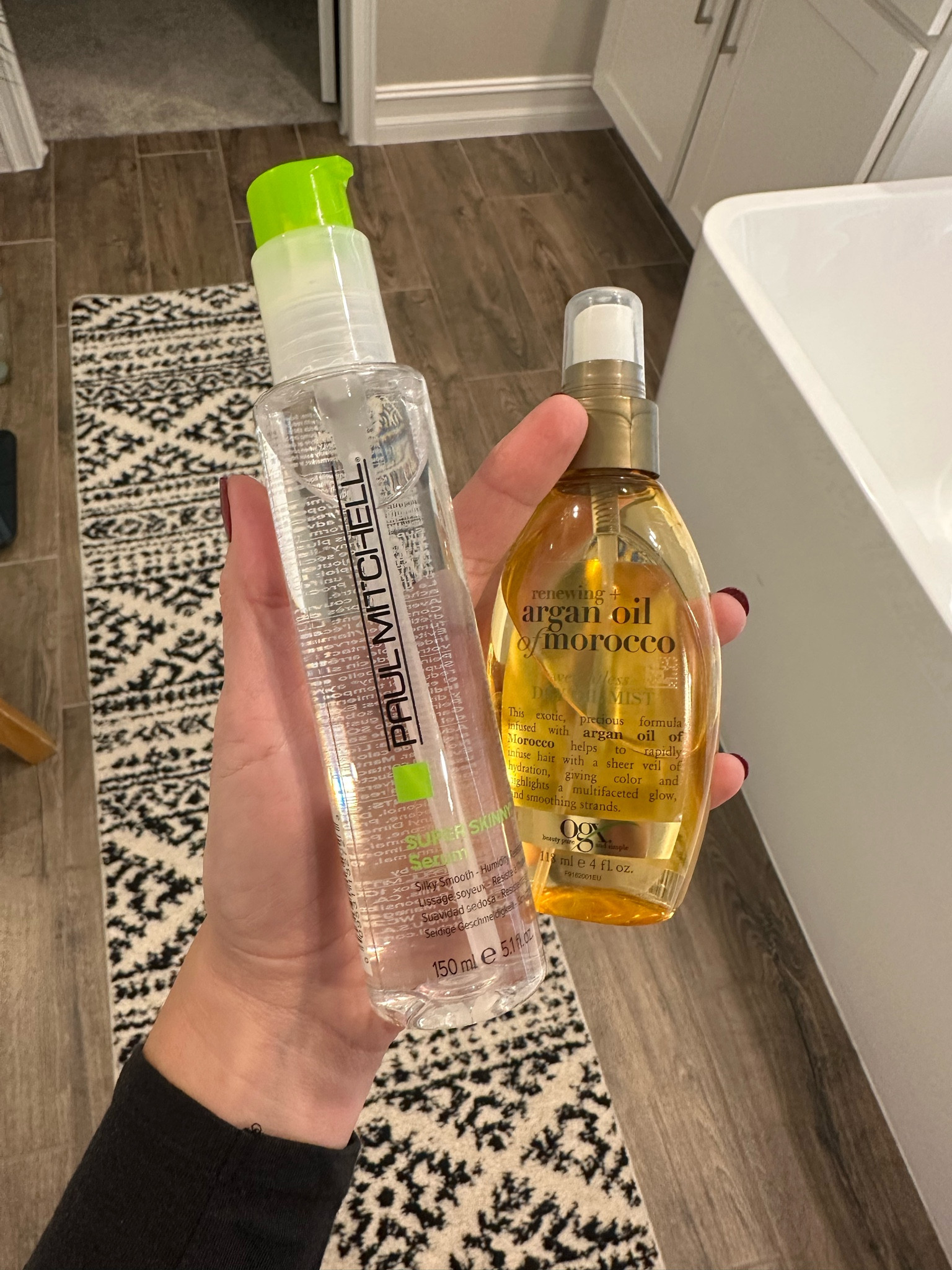 Two hair products I love using to keep my hair, shiny and moisturized

Paul Mitchell, super skinny serum and OGX Argan oil 

#LTKFindsUnder50 #LTKBeauty #LTKGiftGuide