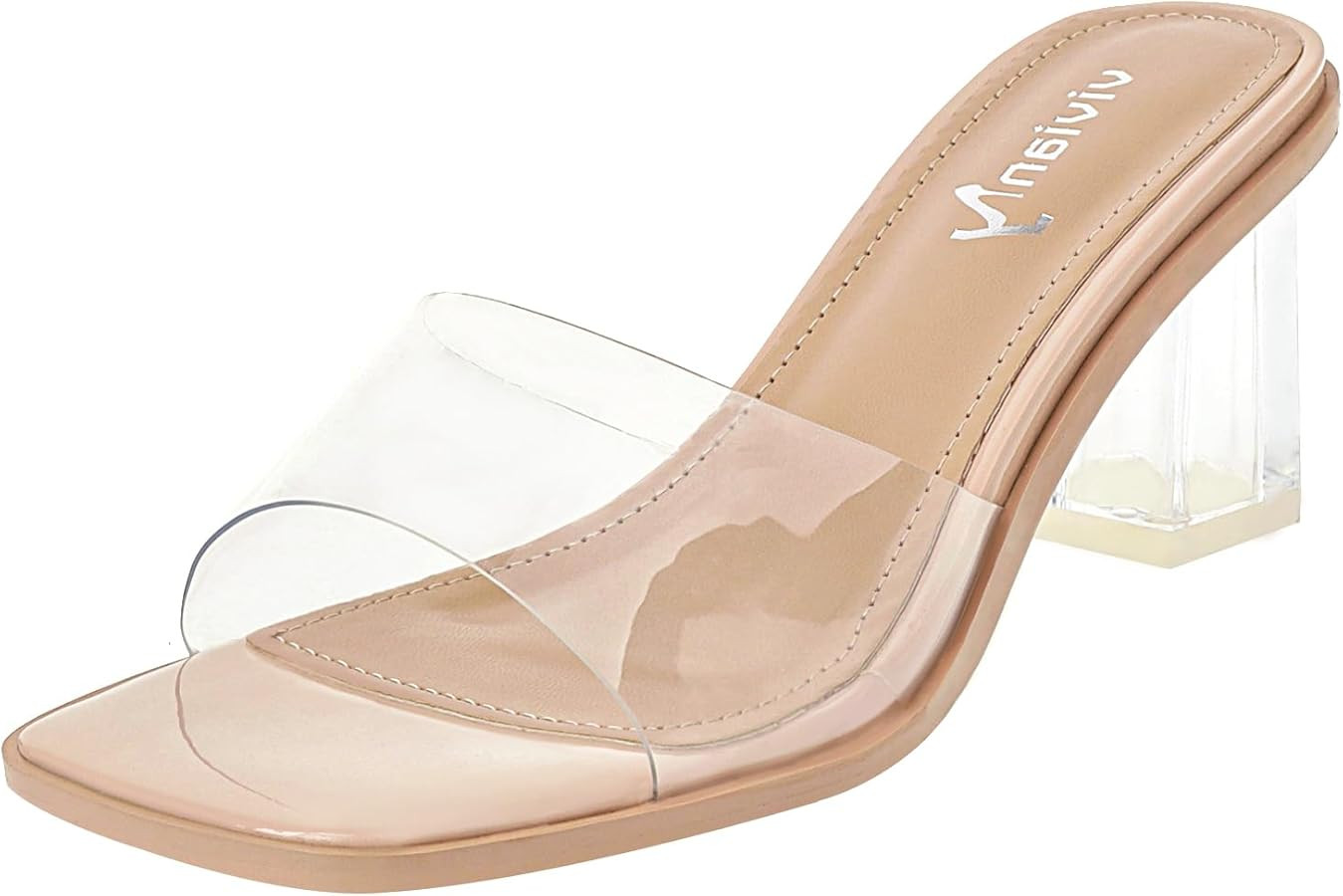 vivianly Womens Clear Heels Sandals Mules Transparent | Amazon (US)