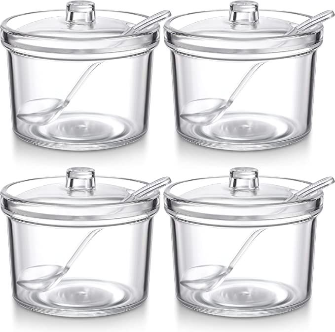 Amazon.com: 4 Pieces Sugar Bowl Clear Acrylic Sugar Bowl with Lid Salt Spoon Storage Sugar Jar wi... | Amazon (US)
