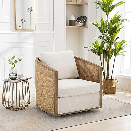 HomSof, Beige Swivel Barrel, 360 Degree Rattan Sofa Chair for Living Room, Round Leisure Armchair... | Amazon (US)