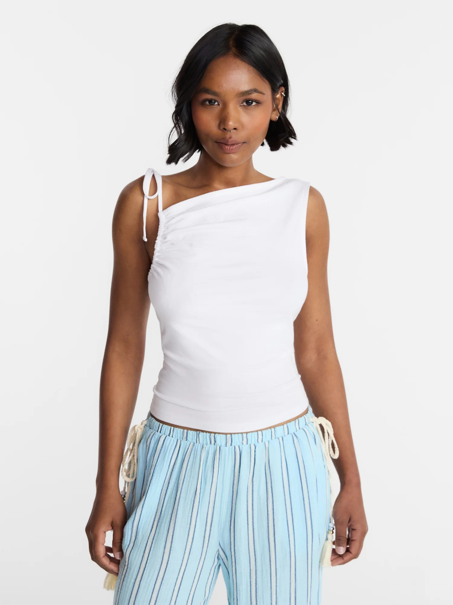 No Boundaries One Shoulder Ruched Top, Women’s XXS-XXL | Walmart (US)