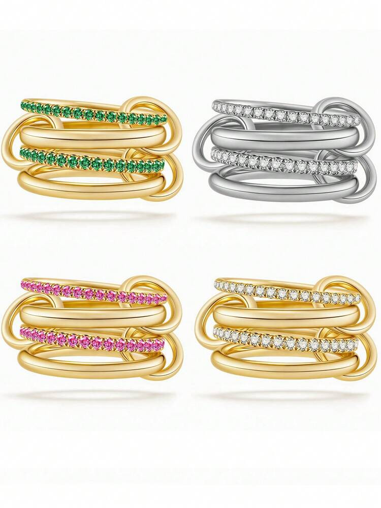 1pc Gold Color Zirconia Stacking Ring For Women Fashionable, Elegant And Delicate 14k Gold Plated... | SHEIN