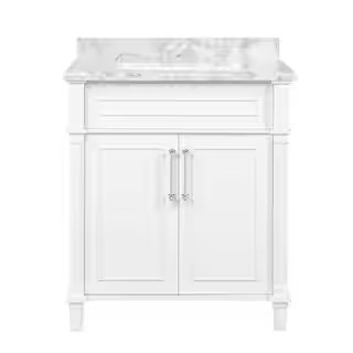 Home Decorators Collection Aberdeen 30 in. x 22 in. D Bath Vanity in White with Carrara Marble Va... | The Home Depot