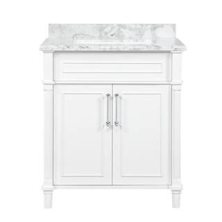 Home Decorators Collection Aberdeen 30 in. x 22 in. D x 34.5 in. H Bath Vanity in White with Whit... | The Home Depot