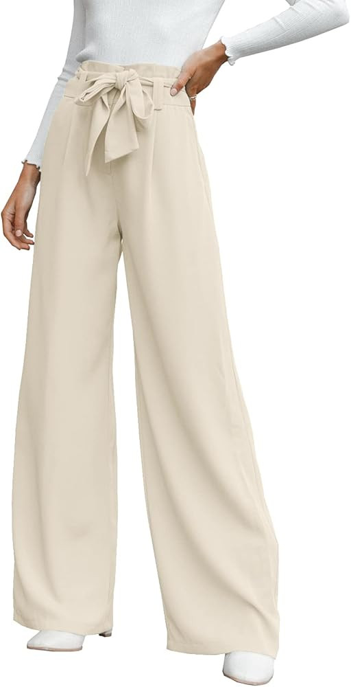 Ivay Womens High Waist Pants Business Casual Wide Leg Pants Solid Color Straight Leg Trousers | Amazon (US)