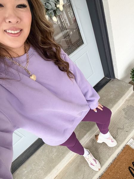 Purple Mom Outfit
Sweatshirt: Large
Leggings: Medium (part of a set)
New Balance: TTS