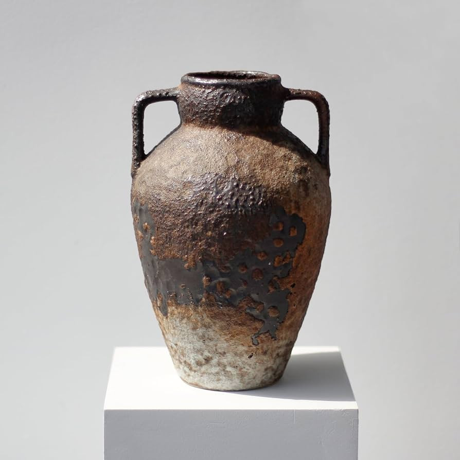 Ceramic Rustic Distressed Farmhouse Vase with 2 Handles, Handmade 10" Vintage Clay Decorative Flo... | Amazon (US)