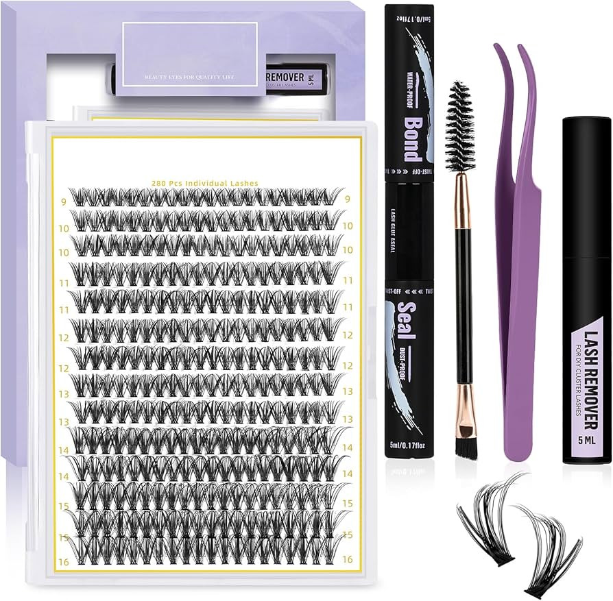 DIY Lash Extension Kit 280 PCS Individual Eyelash Extension Kit 0.07D 9-16MIX 30D 40D 50D Cluster... | Amazon (US)