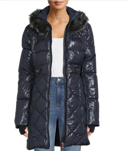 Nicole Miller Women's Quilted Puffer Coat with Fur Trim Hood - Walmart.com | Walmart (US)