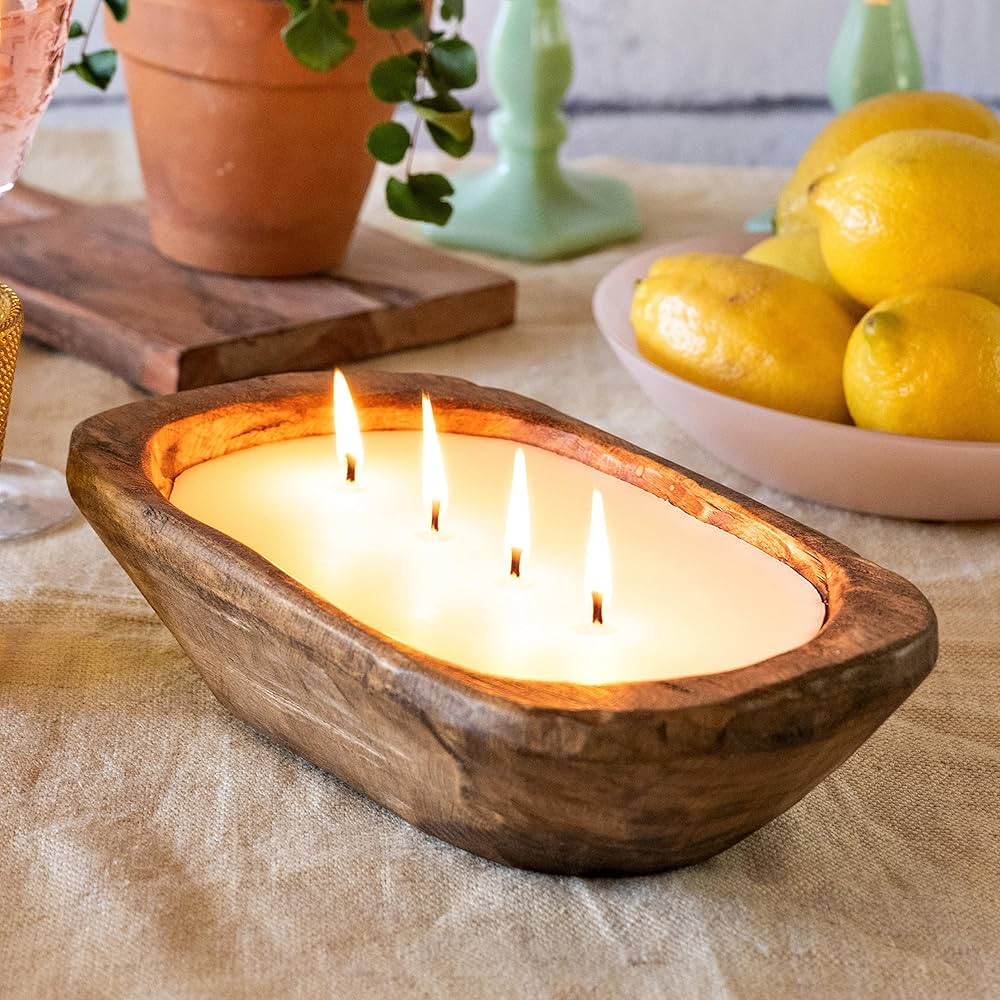 Amazon.com: Wooden Dough Bowl Candle 10 Inch, Wooden Dough Bowl Soy Candle, Farmhouse Dough Bowl ... | Amazon (US)