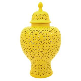 25 in. Carved Temple Jar - Yellow | The Home Depot