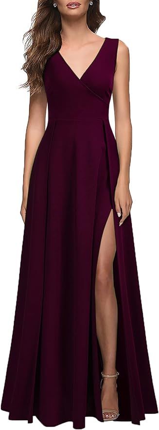 MUSHARE Women's V Neck Sleeveless Split Formal Dress Cocktail Party Prom Long Dresses | Amazon (US)