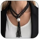 Chunky Beaded Necklace for Women Acrylic Round Beaded Chain Tassel Necklace Chunky Layered Long N... | Amazon (US)