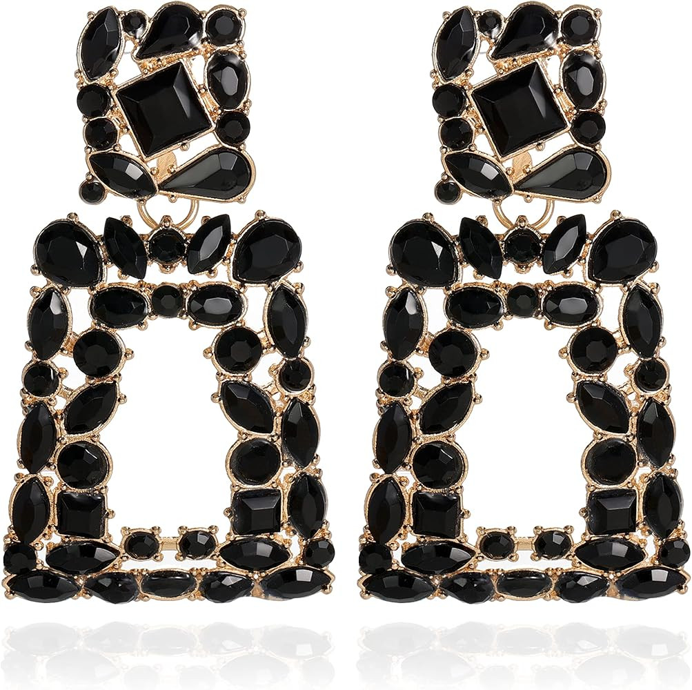 Rhinestone Rectangle Dangle Statement Earrings Trendy Crystal Geometric Drop Earrings hypoallerge... | Amazon (US)