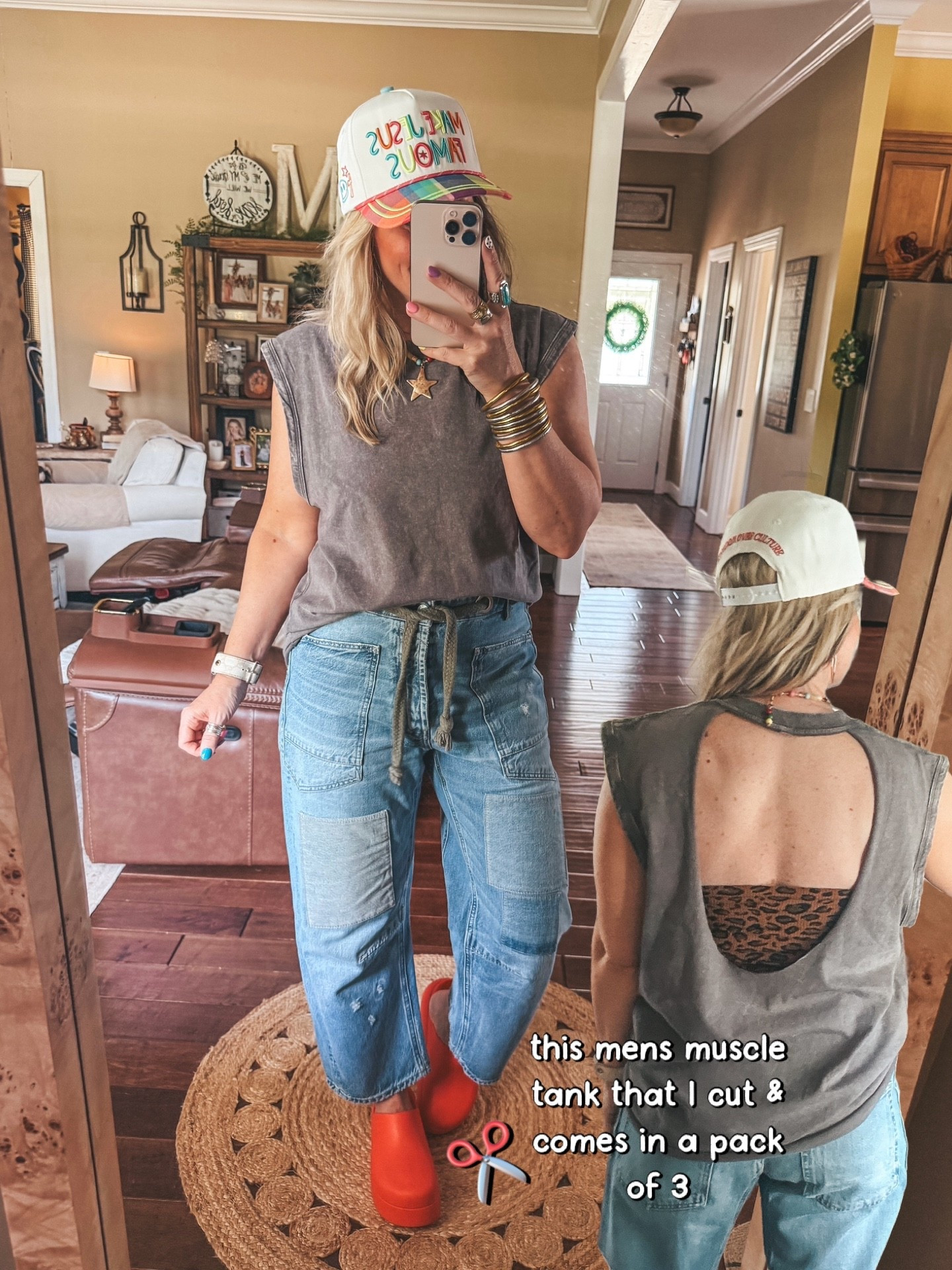 Men’s tank L 
Jeans sized down one 
Crocs sized down one 
⭐️Star necklace save with code MANDIE
 

#LTKmomlife #LTKOver40 #LTKootd