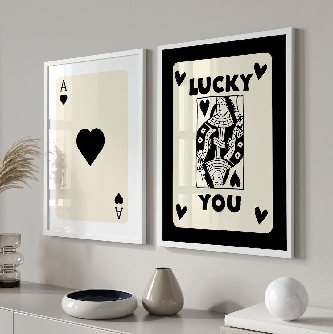 Trendy Retro Wall Art Set Of 3, Retro Trendy Aesthetic Print, Black Ace Card Poster, Lucky You Po... | Etsy (US)