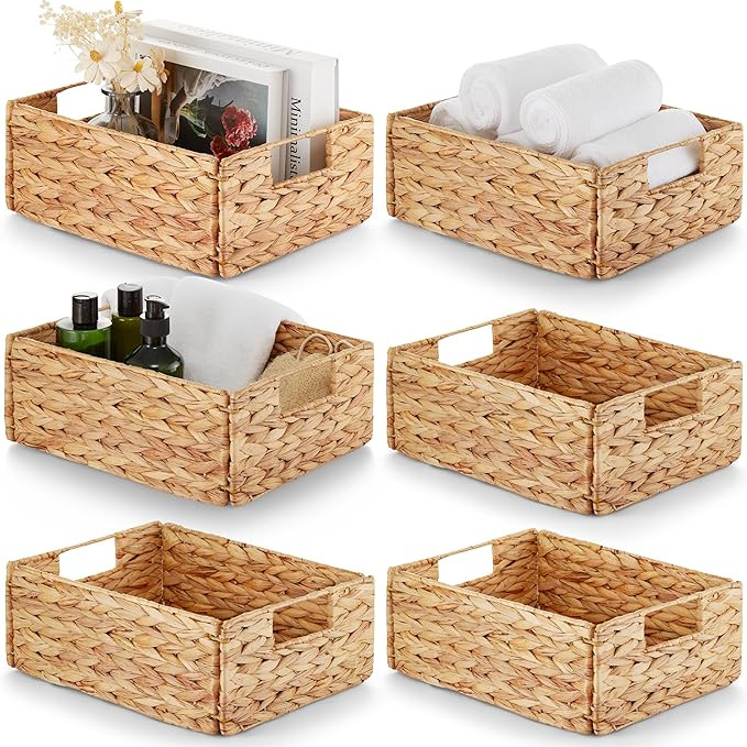 BLUEWEST Water Hyacinth Storage Baskets (Set of 6) – Woven Hyacinth Organizer with Carrying Han... | Amazon (US)