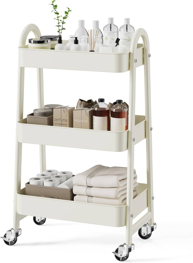 SMUG 3 Tier Rolling Cart - Metal Utility Carts on Lockable Caster Wheels, Mobile Storage Shelves ... | Amazon (US)