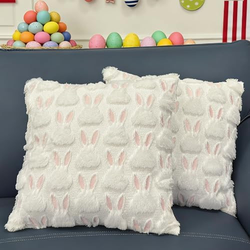 Easter Pillow Covers 18x18 Inch, Spring Pillow Covers Set of 2, Super Soft Plush Throw Pillow Sha... | Amazon (US)